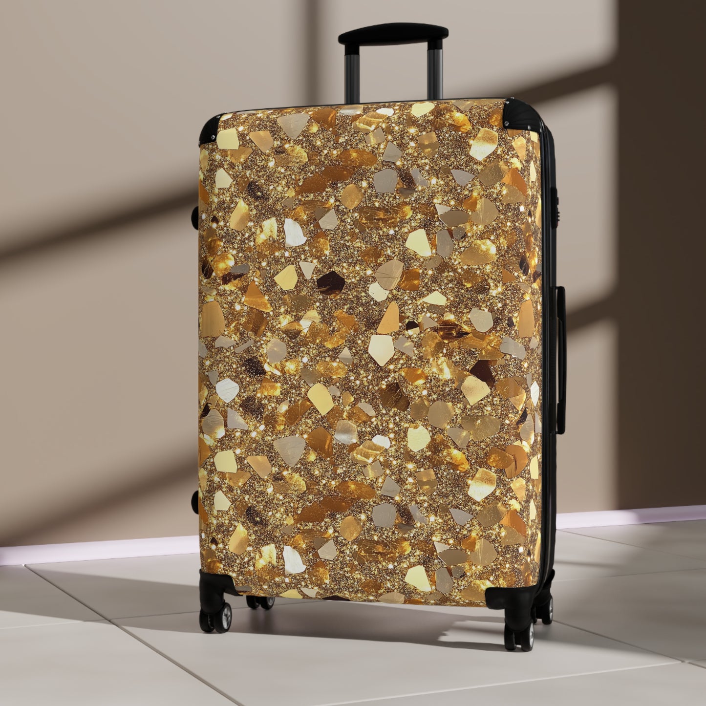 Gold Black Glitter Suitcases Multicolor - Travel Luggage, Hardshell Spinner, 4-Wheel Suitcase, Classic Marbled Suitcase, Gold Travel Bag