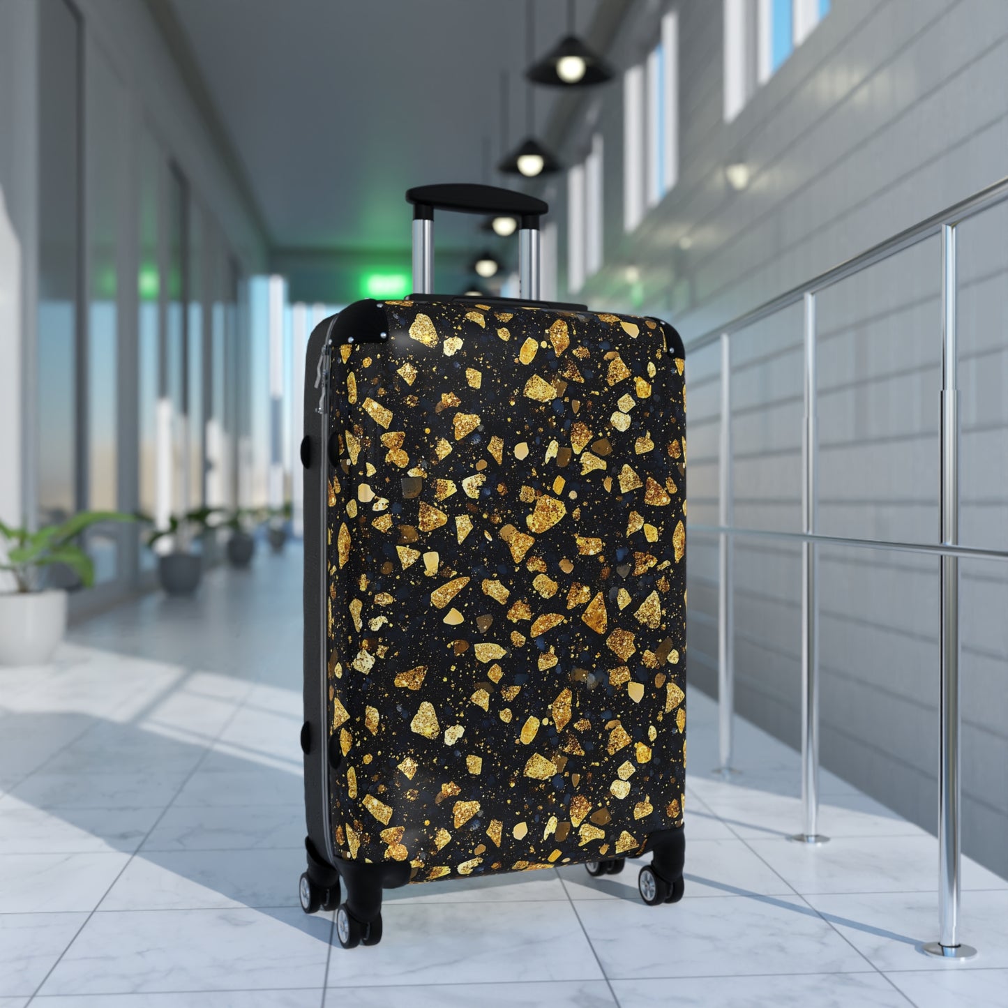 Gold Black Glitter Suitcases Multicolor - Travel Luggage, Hardshell Spinner, 4-Wheel Suitcase, Classic Marbled Suitcase, Gold Travel Bag
