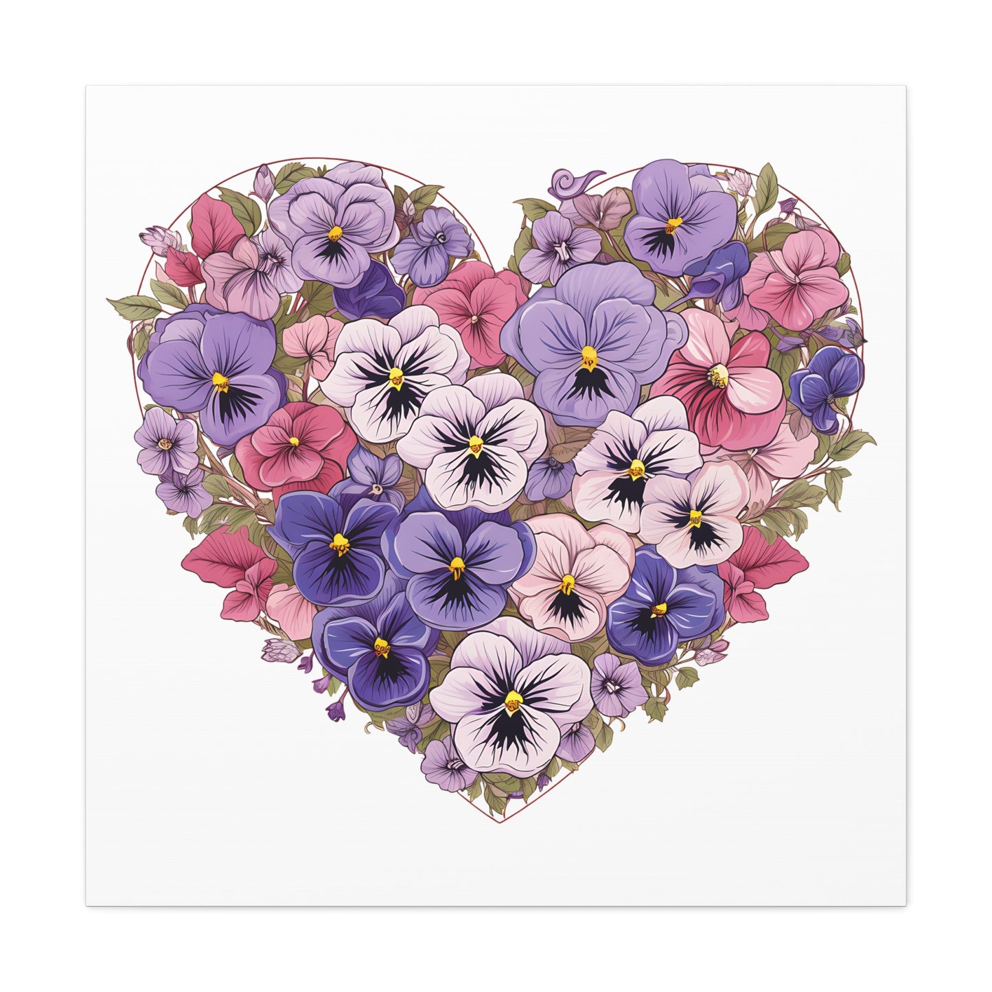 Floral Heart Wall Art, Home Decor, Gift for Her, Stretched Canvas, Flower Heart, Botanical Print, Canvas Print,