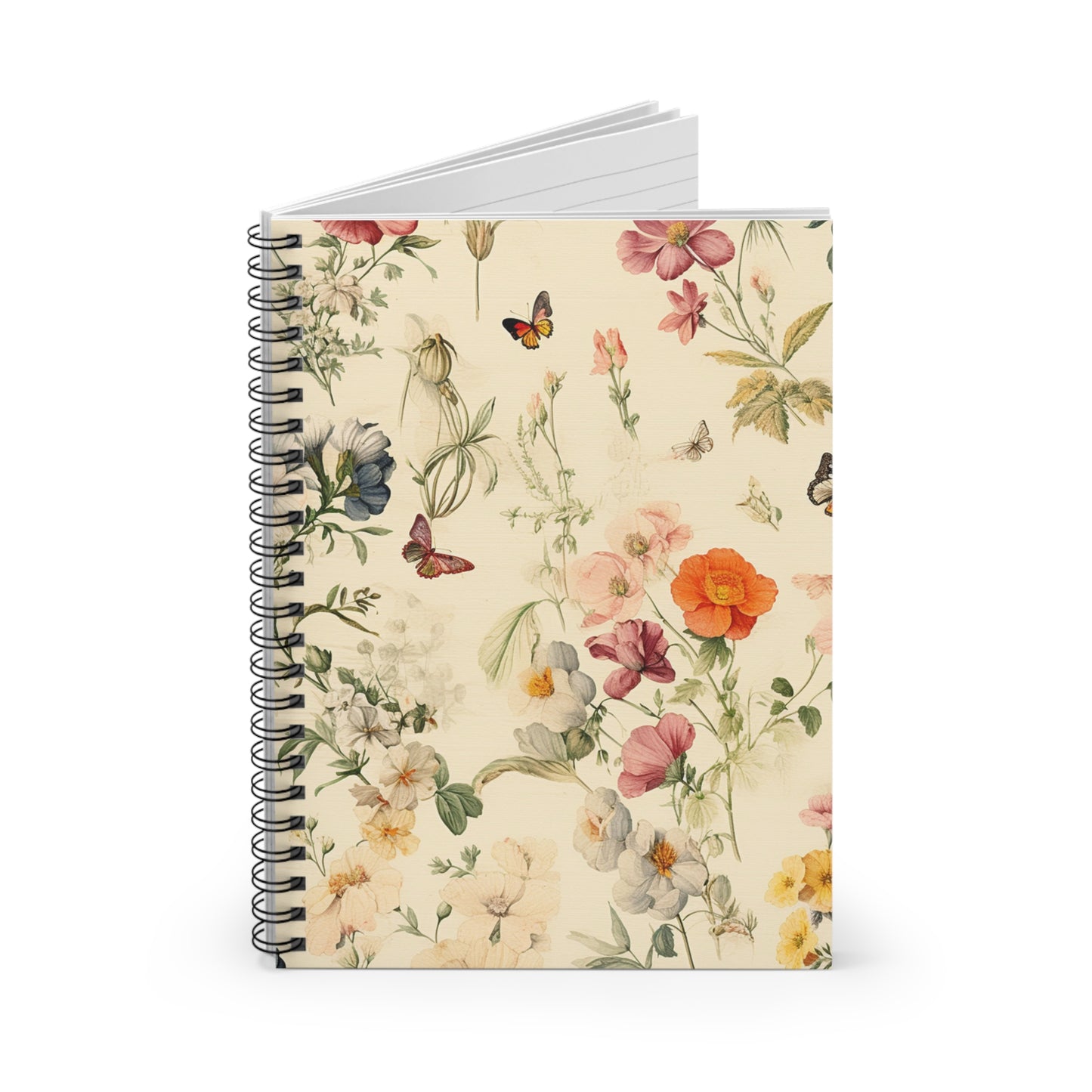 Floral Notebook, Journal, Vintage Flower Pattern, Lined Stationery, Gift, Ruled Line Notebook, Writing Journal, Diary, Planner, Bullet