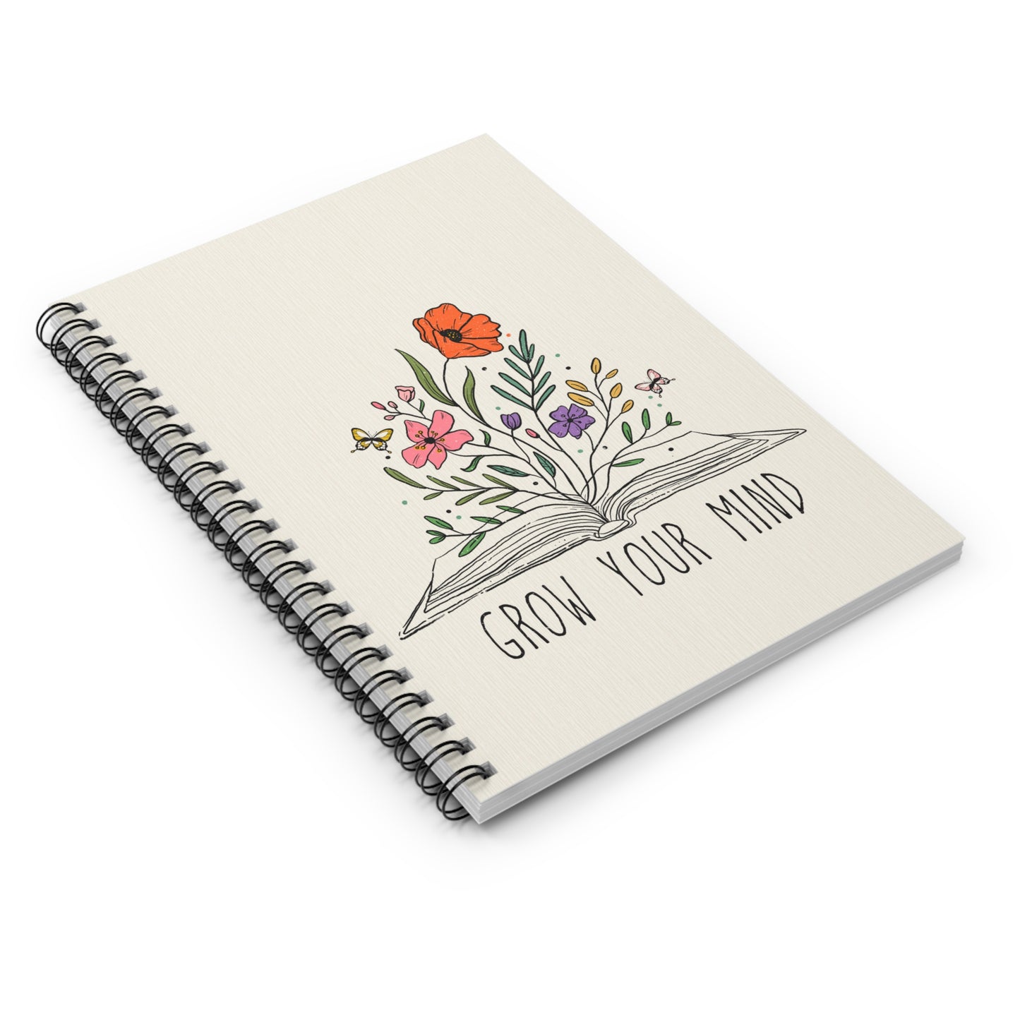 Grow Your Mind Floral Notebook, Journal, Flower Pattern, Lined Stationery, Gift, Ruled Line Notebook, Writing Journal, Diary, Planner