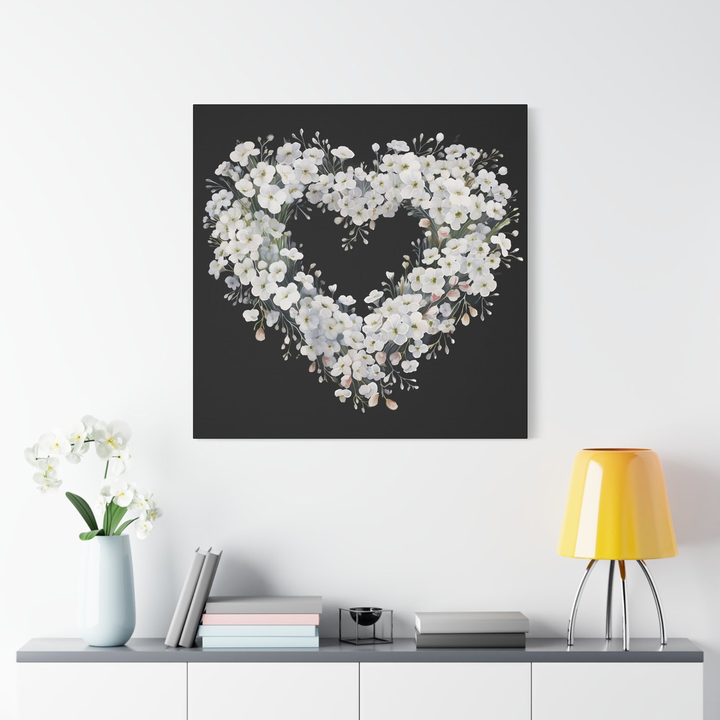 Floral Heart Wall Art, Home Decor, Gift for Her, Stretched Canvas, Flower Heart, Botanical Print, Canvas Print,