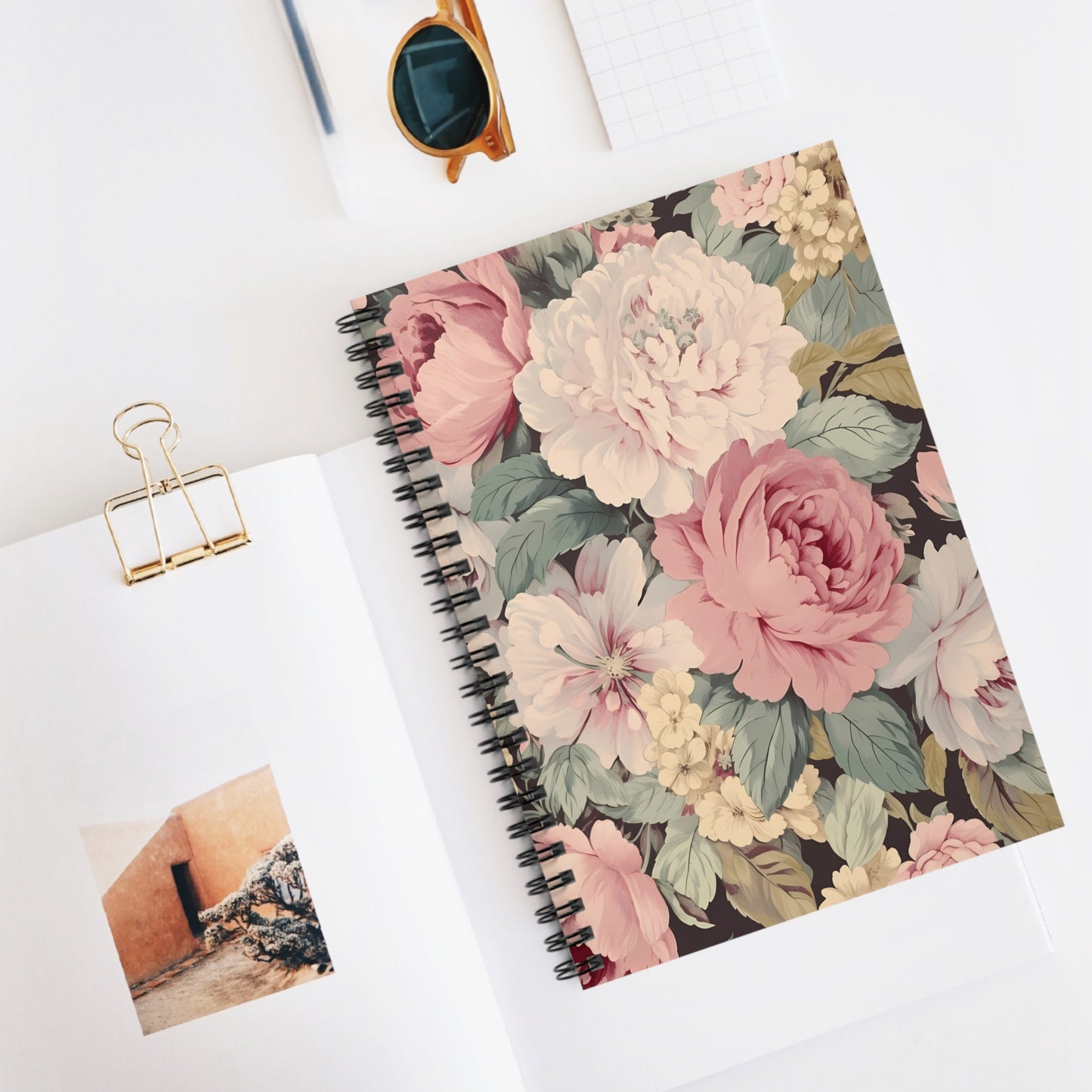 Vintage Floral Notebook, Journal, Antique Flower Pattern, Lined Stationery, Gift, Ruled Line Notebook, Writing Journal, Diary, Planner