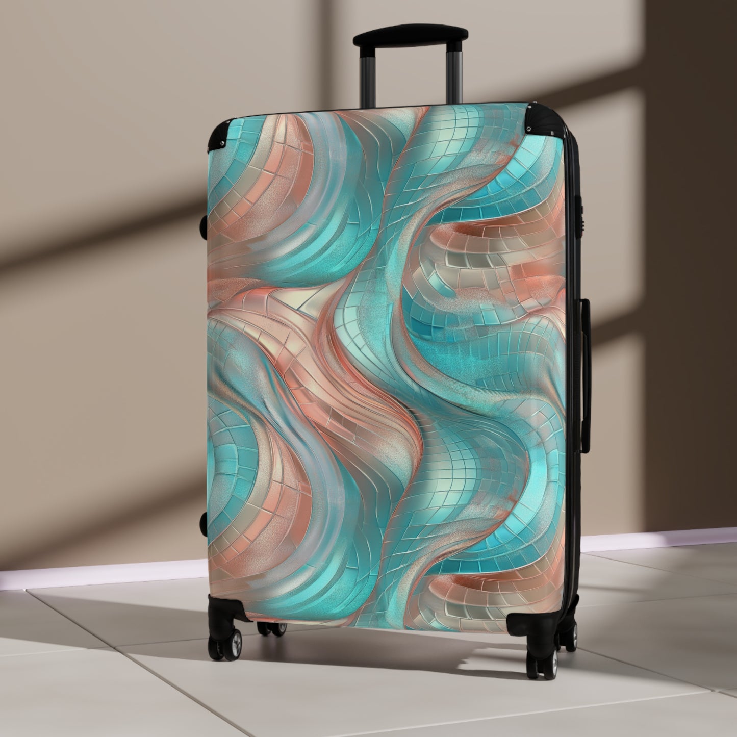 Teal Pink Pearl Suitcases Multicolor - Travel Luggage, Hardshell Spinner, 4-Wheel Suitcase, Classic Marbled Suitcase, Gold Travel Bag