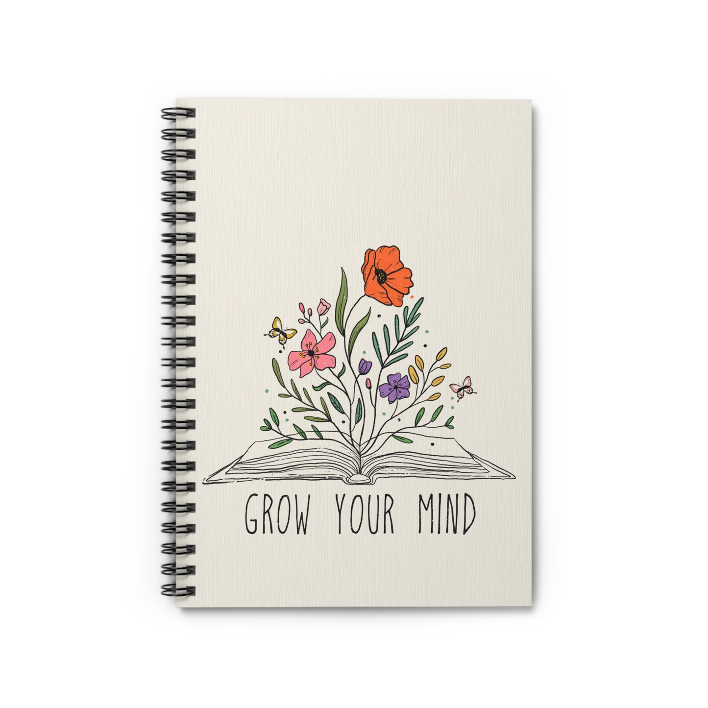 Grow Your Mind Floral Notebook, Journal, Flower Pattern, Lined Stationery, Gift, Ruled Line Notebook, Writing Journal, Diary, Planner