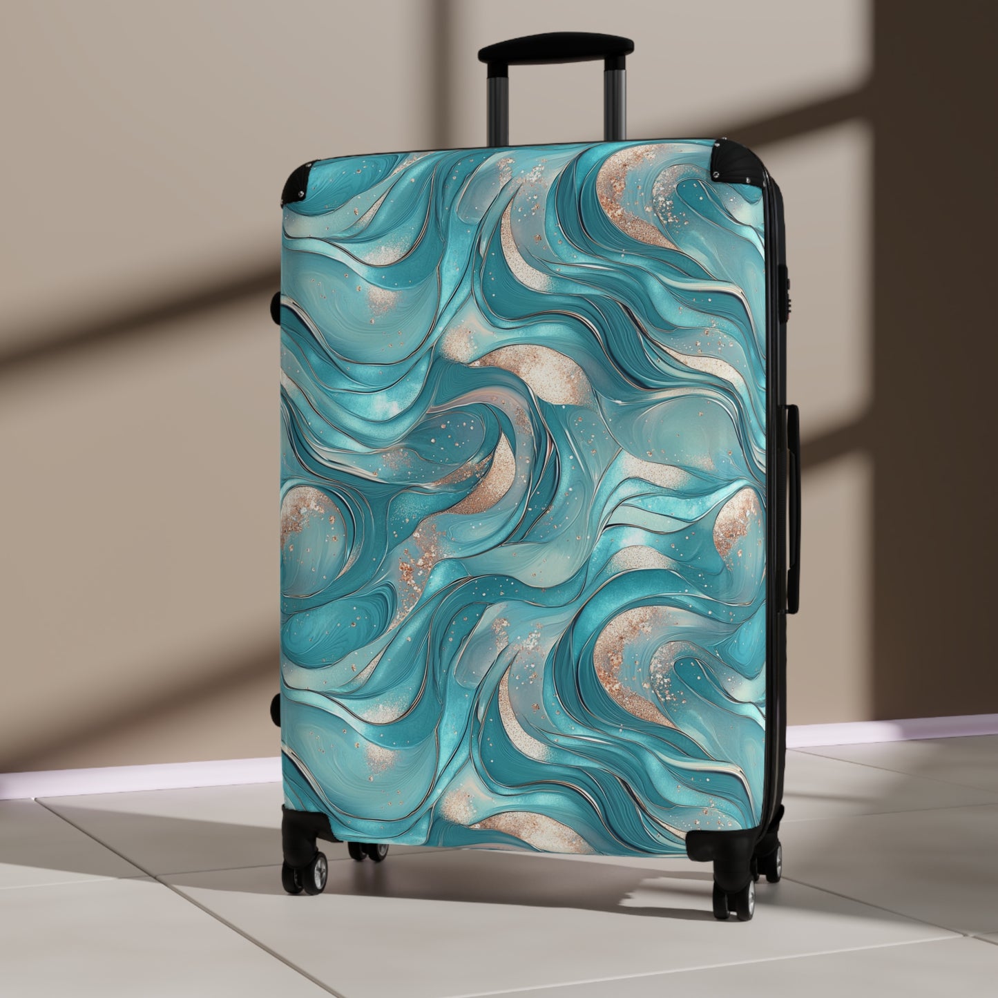 Teal Pearl Suitcases Multicolor - Travel Luggage, Hardshell Spinner, 4-Wheel Suitcase, Classic Marbled Suitcase, Gold Travel Bag