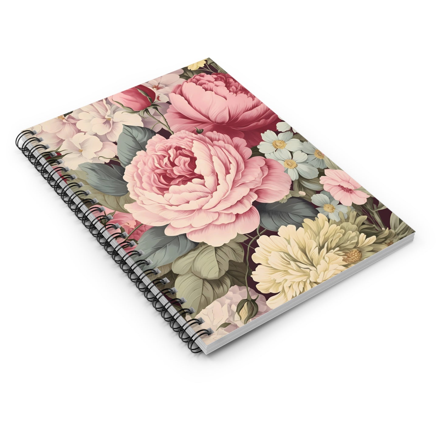 VintageFloral Notebook, Journal, Antique Flower Pattern, Lined Stationery, Gift, Ruled Line Notebook, Writing Journal, Diary, Planner