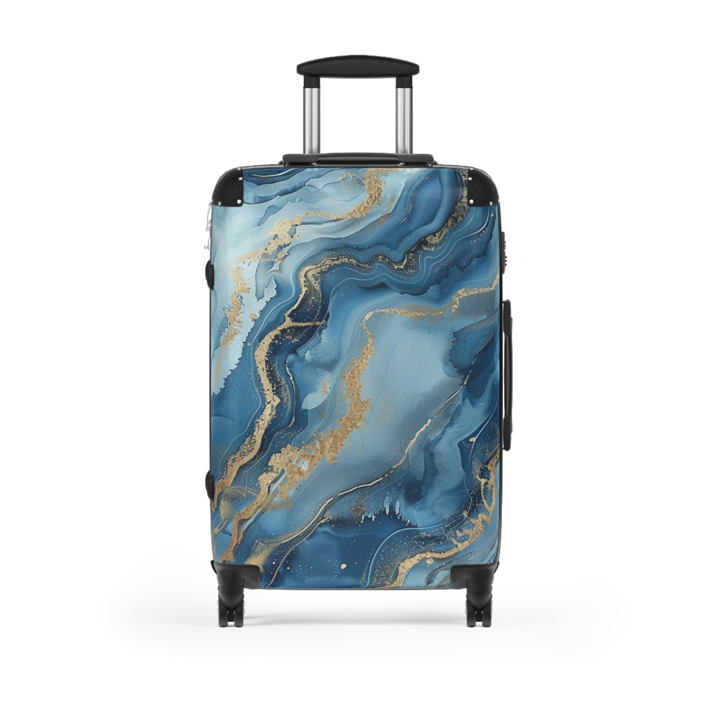 Blue Marle Print Suitcases - Travel Luggage, Hardshell Spinner, 4-Wheel Suitcase, Classic Marbled Suitcase, Gold Travel Bag