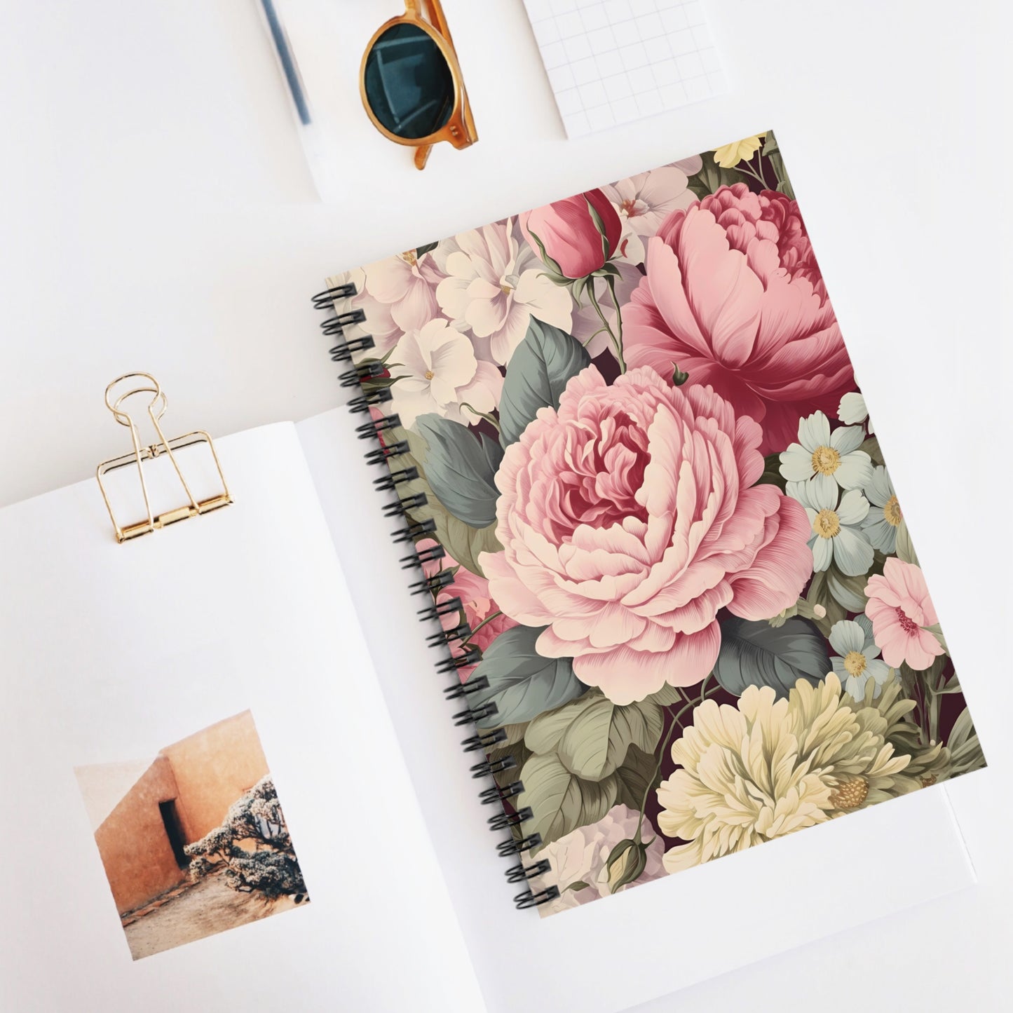 VintageFloral Notebook, Journal, Antique Flower Pattern, Lined Stationery, Gift, Ruled Line Notebook, Writing Journal, Diary, Planner