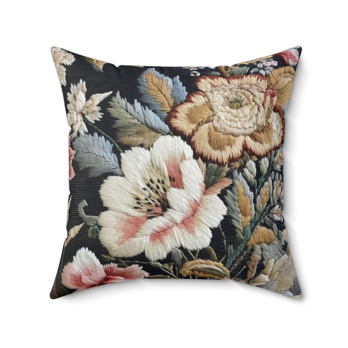 Embroidered Floral Print Pattern Throw Pillow Decorative Flower Square Cushion Home Decor, Vintage Accent Pillow, Decorative Couch