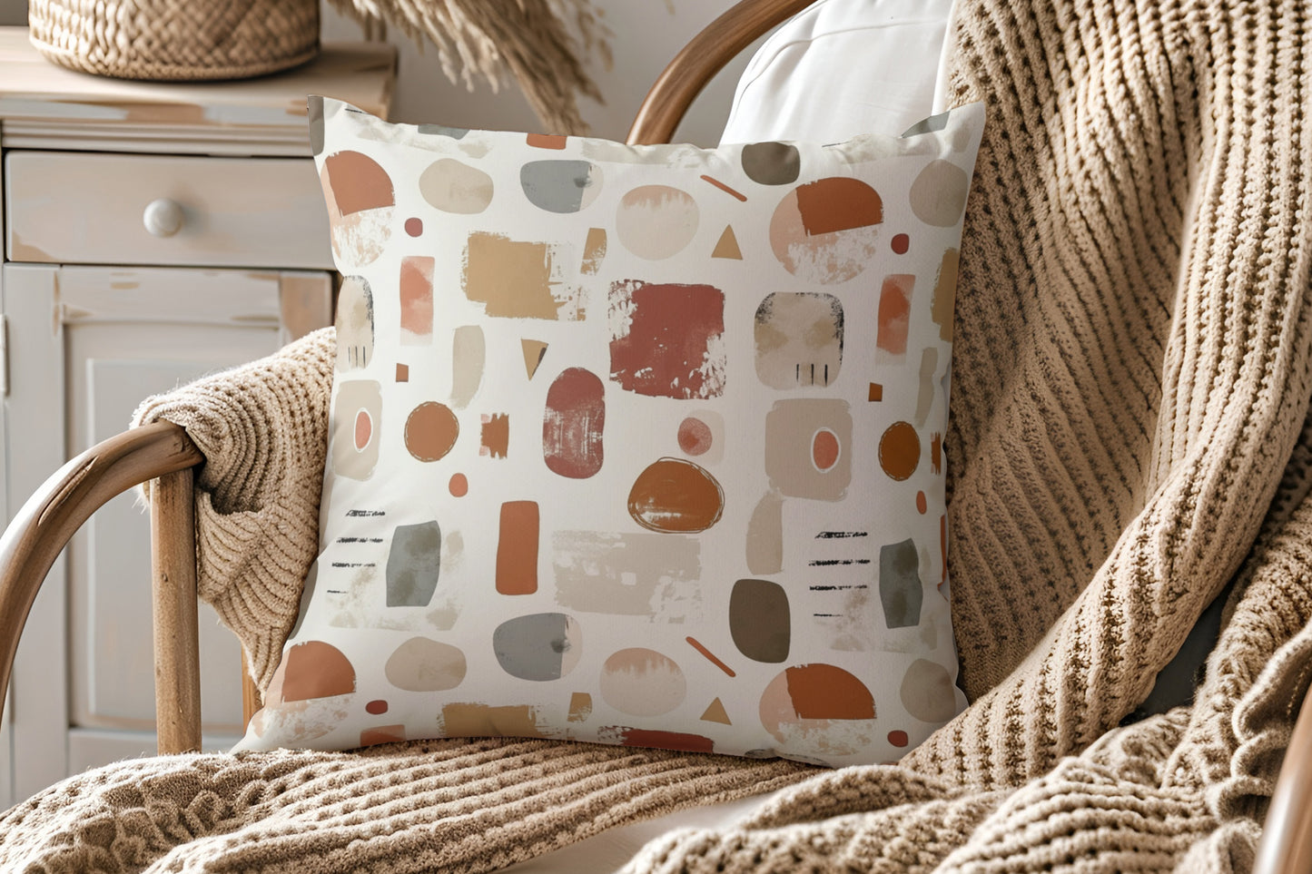 Neutral Earth Tones Square Pillow, Modern Abstract Geometric Decor, Geometric Cushion, Faux Suede Pillow, Home Decor Accent