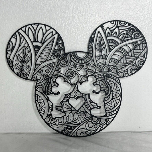 Mickey & Minnie Mandala Wall Art Black Filigree Cutout Disney Inspired Home Deco