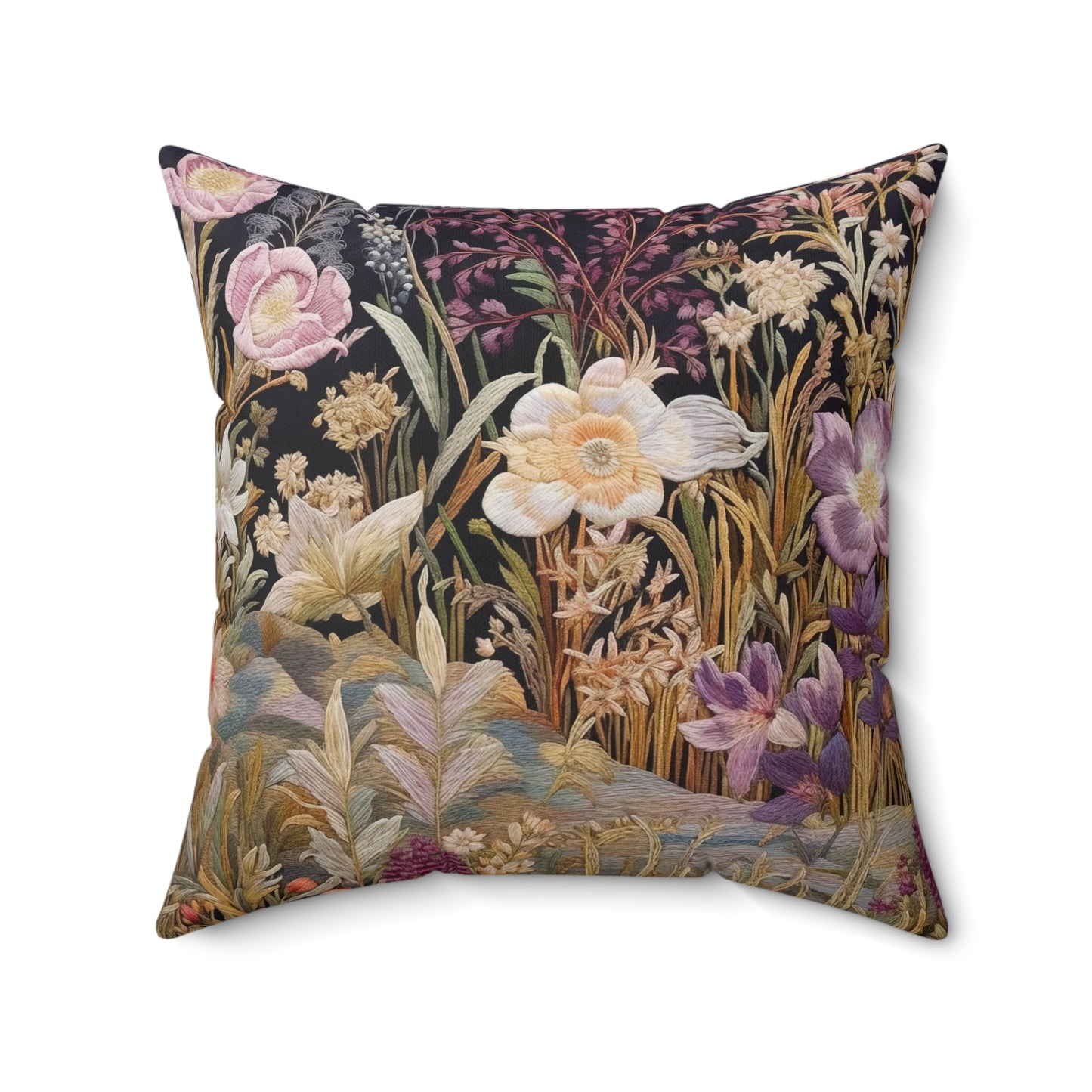 Embroidered Floral Print Pattern Throw Pillow Decorative Flower Square Cushion Home Decor, Vintage Accent Pillow, Decorative Couch