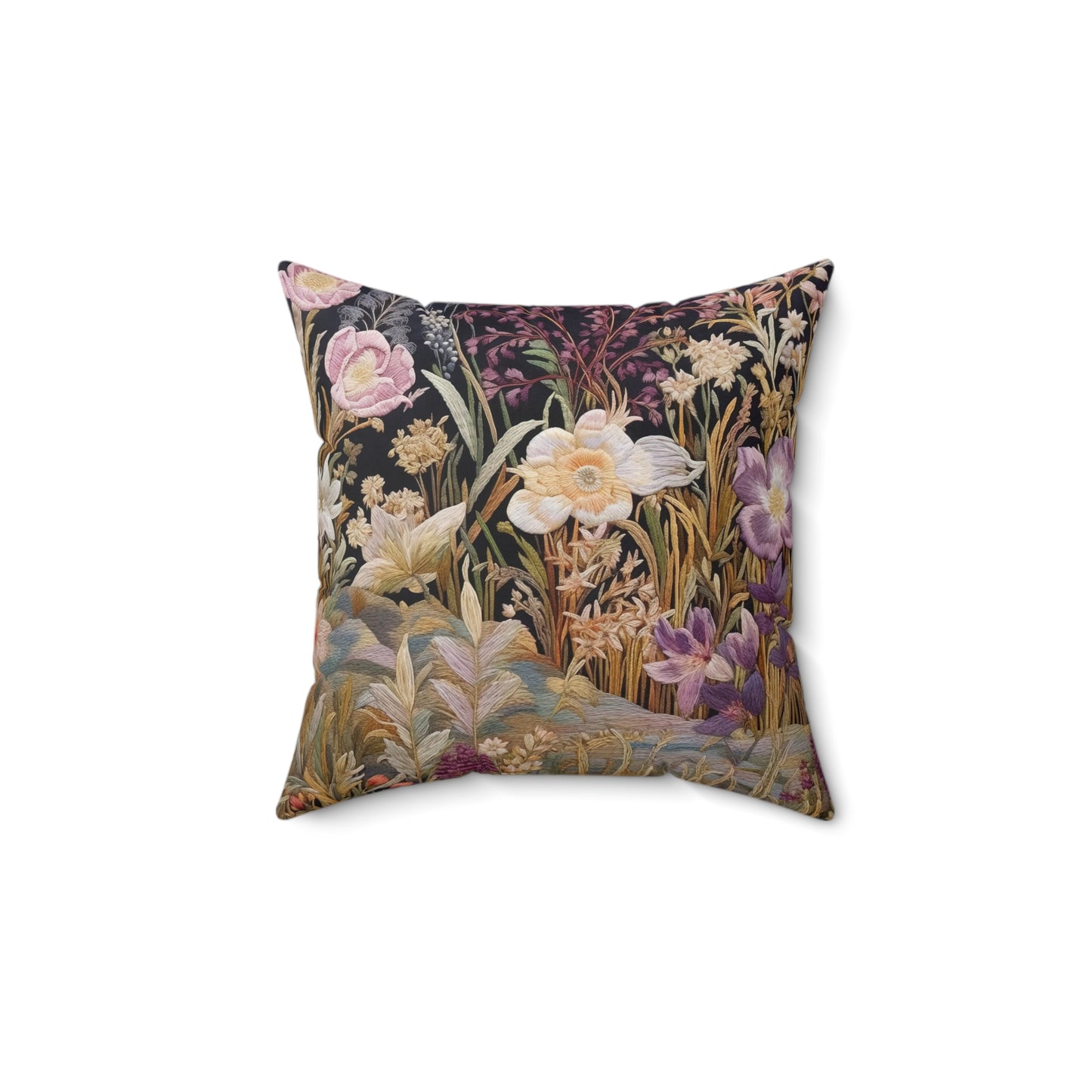 Embroidered Floral Print Pattern Throw Pillow Decorative Flower Square Cushion Home Decor, Vintage Accent Pillow, Decorative Couch
