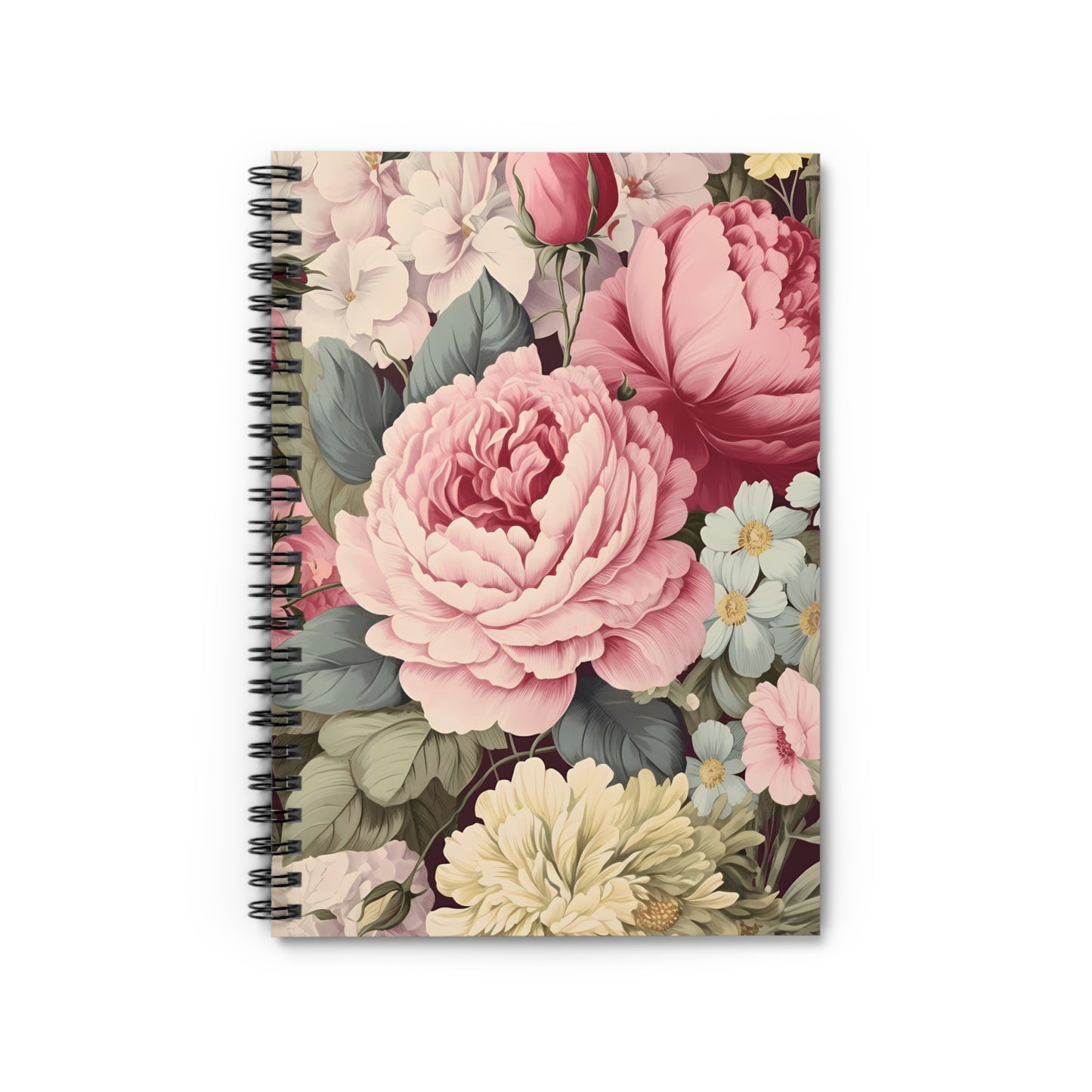 VintageFloral Notebook, Journal, Antique Flower Pattern, Lined Stationery, Gift, Ruled Line Notebook, Writing Journal, Diary, Planner