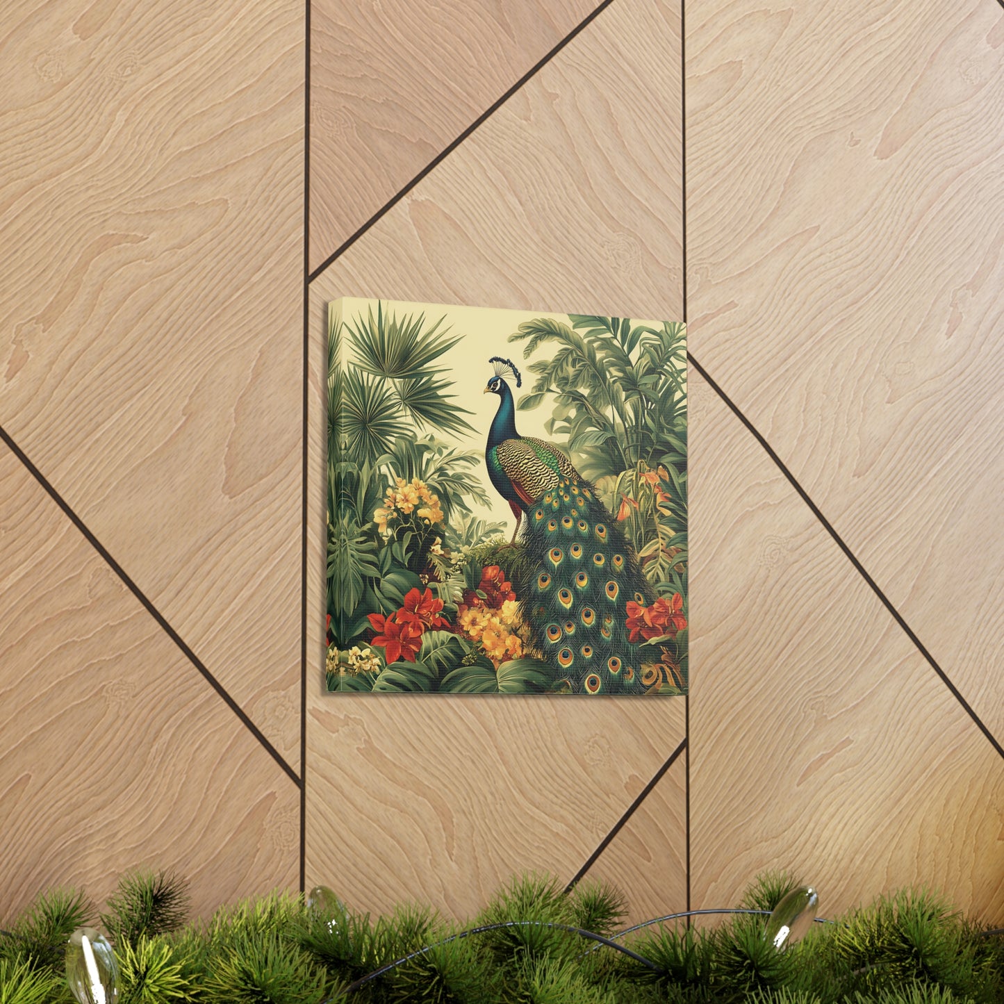 Peacock Vintage Canvas Art, Floral Wall Decor Print, Home Decoration, Gallery Wrap, Retro Style Gift Idea