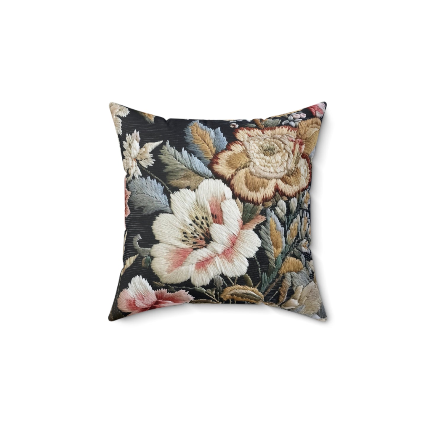 Embroidered Floral Print Pattern Throw Pillow Decorative Flower Square Cushion Home Decor, Vintage Accent Pillow, Decorative Couch
